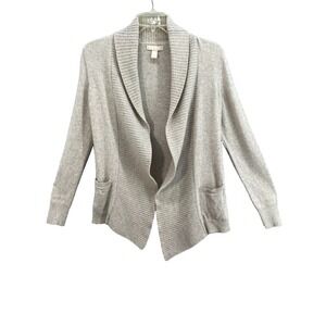 Banana Republic Cardigan Womens Sz M  Beige Italian Yarn Wool Cashmere Collar‎